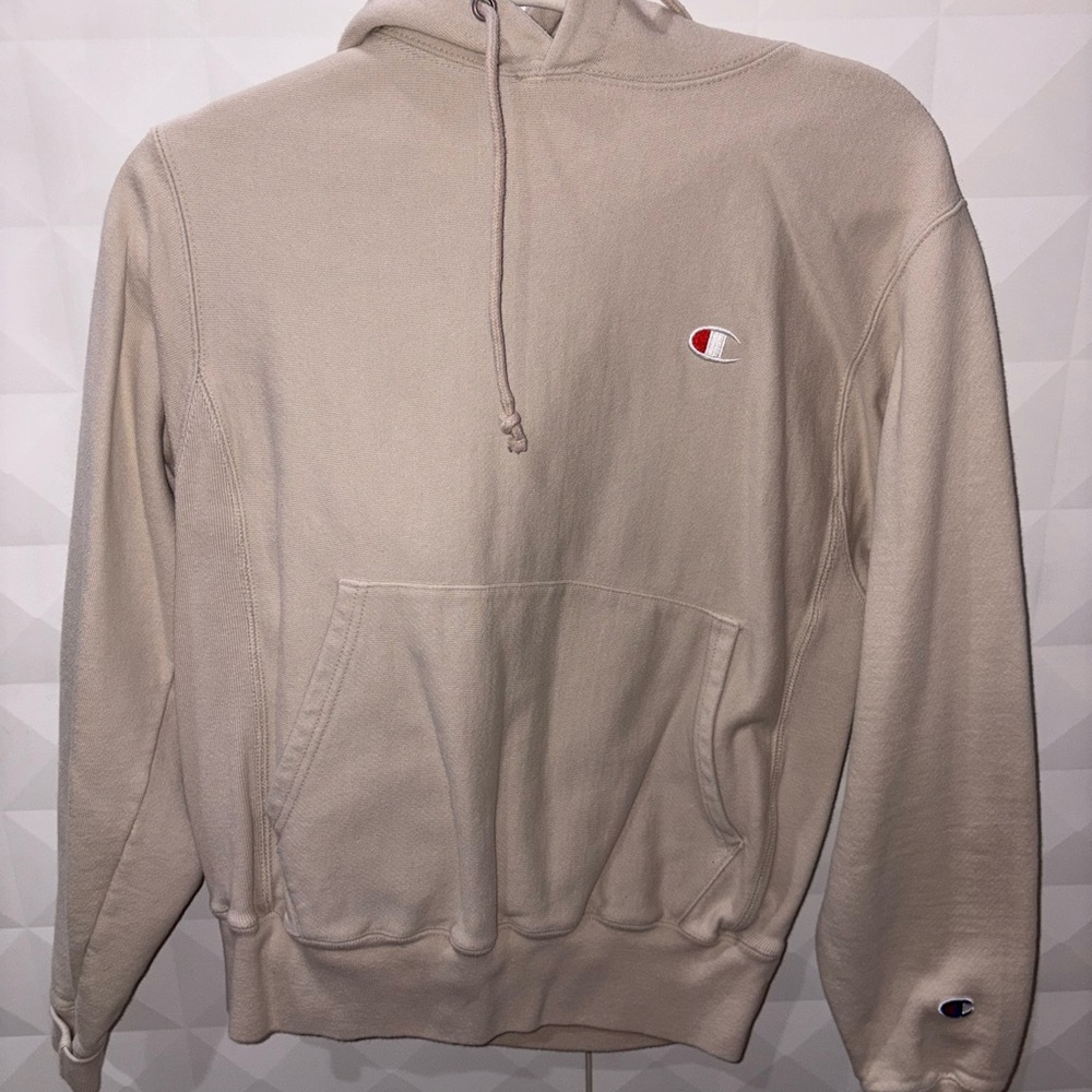 Champion Beige Hoodie with Small Logo unisex🤍